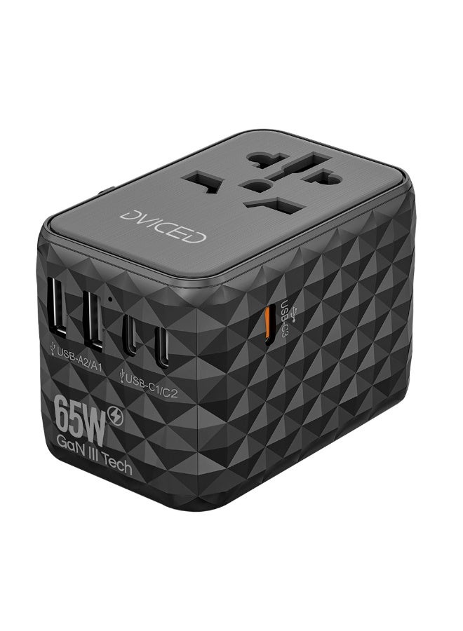 DVICED World travel adapter 65W GaN universal - Black - Image 1