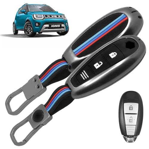 Carzex Car Key Cover Compatible with Suzuki Swift, Dzire, WagonR, Baleno, Ertiga, Alto, Brezza, Ignis, Ciaz, Celerio – 2 Button Metal + Silicone Protective Shell (SUZUKI IGNIS 3 BUTTON) - Image 1