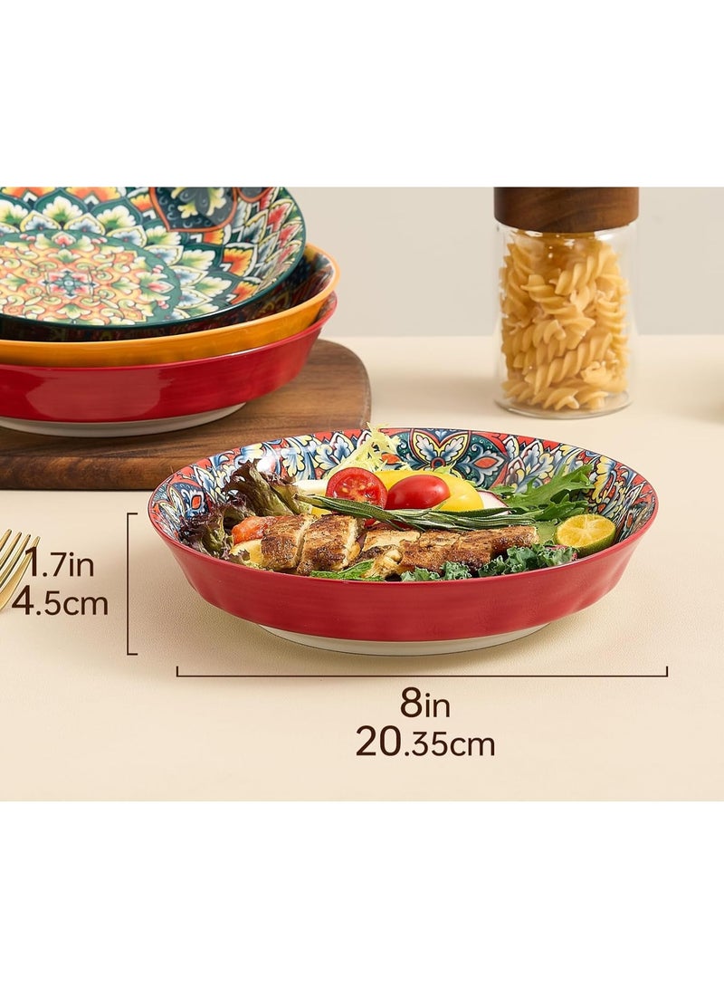 3 Pack Bohemian Ceramic Pasta Bowls, 8 inch 32 oz Serving Bowls, Colorful Dinner Bowls for Soup,Salad, and Pasta, Kitchen, Microwave, Dishwasher Safe, mexican, Bohemian Style - Image 3