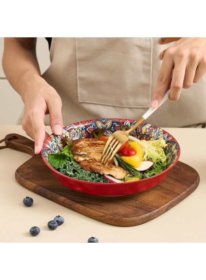 3 Pack Bohemian Ceramic Pasta Bowls, 8 inch 32 oz Serving Bowls, Colorful Dinner Bowls for Soup,Salad, and Pasta, Kitchen, Microwave, Dishwasher Safe, mexican, Bohemian Style - Image 2