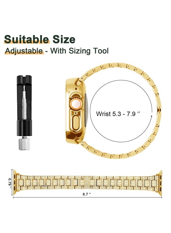 Mosonio Compatible with Apple Watch Band Ultra 49mm with Case Women, Bling Metal Wristband Strap with 2 Pack Bling PC Protective Cover for iWatch 49mm Series Ultra(49mm, Gold) - Image 5