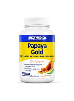 ENZYMEDICA Enzymedica Papaya Gold, Advanced Digestive Enzymes with Natural Organic Papaya & Chlorophyll for Comprehensive Digestion Support, High Potency Bromelain & Papain, Vegan, Mint, 60 Chewable Tablets  - Image 1