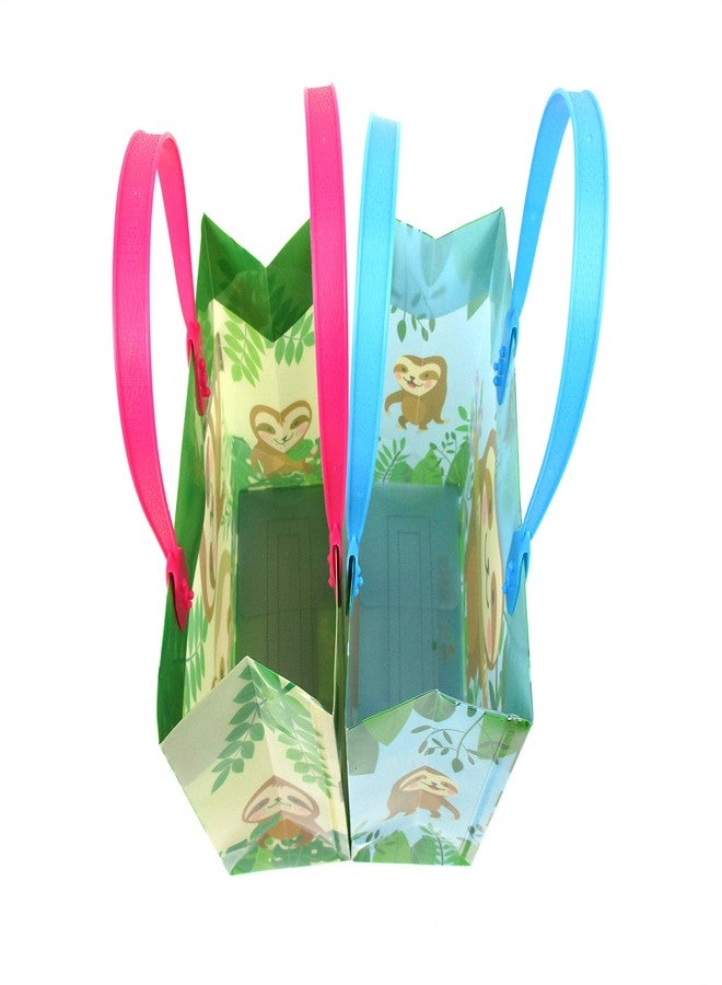 تايني ميلز أكياس هدايا لحفلات TINYMILLS بتصميم حيوان الكسلان، أكياس حلوى بمقابض، أكياس حلوى بتصميم حيوان الكسلان لحفلات أعياد الميلاد، زينة لوازم الحفلات، عبوة من 12 قطعة - Image 4