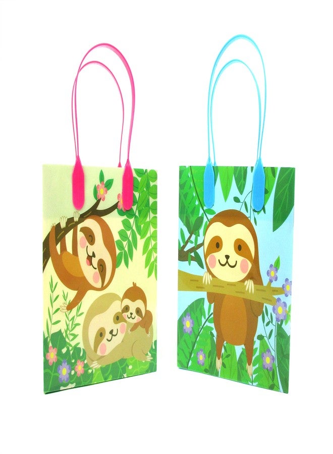 تايني ميلز أكياس هدايا لحفلات TINYMILLS بتصميم حيوان الكسلان، أكياس حلوى بمقابض، أكياس حلوى بتصميم حيوان الكسلان لحفلات أعياد الميلاد، زينة لوازم الحفلات، عبوة من 12 قطعة - Image 3