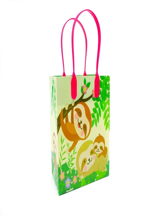 تايني ميلز أكياس هدايا لحفلات TINYMILLS بتصميم حيوان الكسلان، أكياس حلوى بمقابض، أكياس حلوى بتصميم حيوان الكسلان لحفلات أعياد الميلاد، زينة لوازم الحفلات، عبوة من 12 قطعة - Image 5