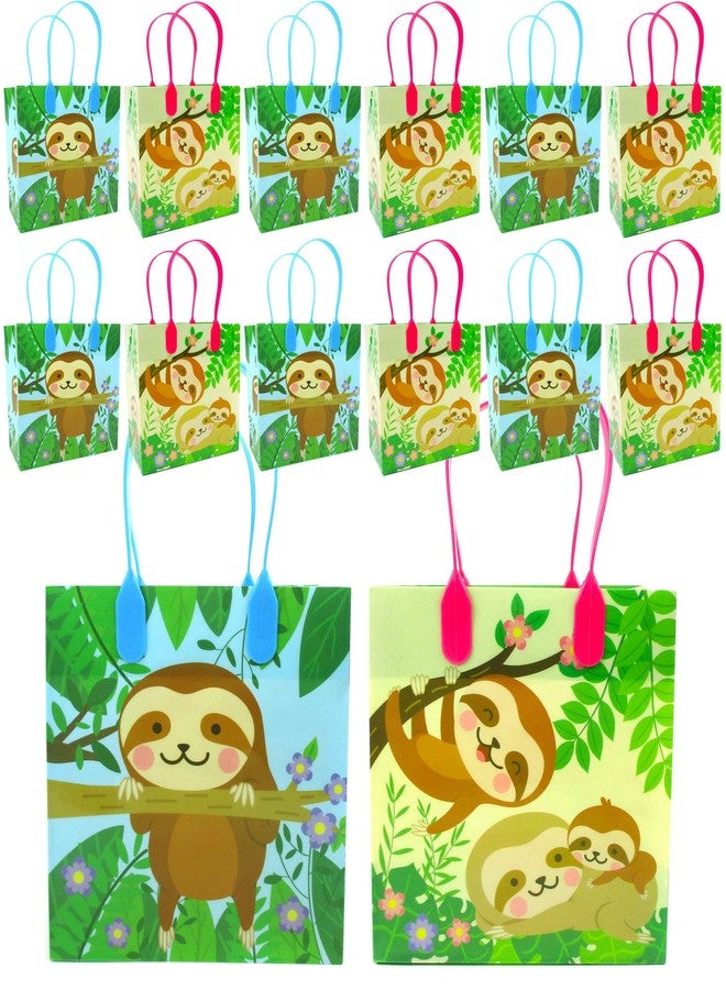 تايني ميلز أكياس هدايا لحفلات TINYMILLS بتصميم حيوان الكسلان، أكياس حلوى بمقابض، أكياس حلوى بتصميم حيوان الكسلان لحفلات أعياد الميلاد، زينة لوازم الحفلات، عبوة من 12 قطعة - Image 1