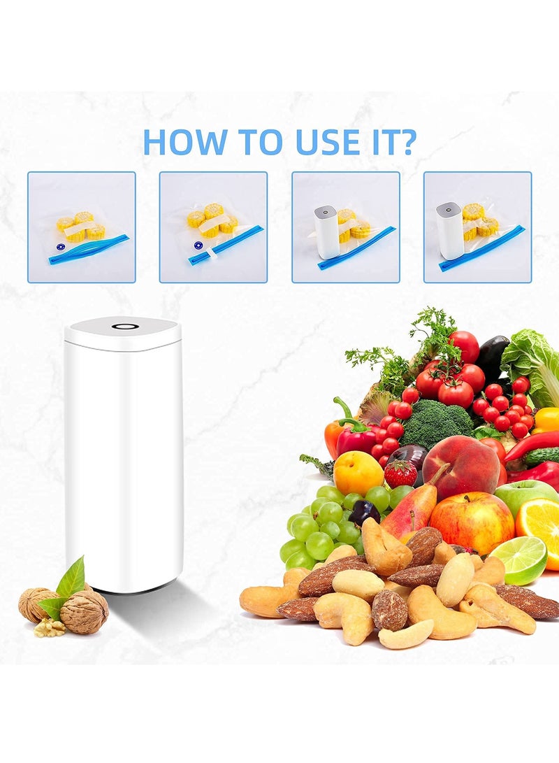 SYOSI Handheld Vacuum Sealer, Portable Automatic Vacuum Pump for Food, Vacuum Sealer with 20Pcs Reusable Food Vacuum Storage Bags for Food Storage and Preservation, Vacuum Storage Fruits and Vegetables - Image 3