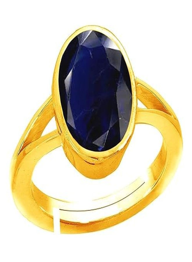 JAGDAMBA GEMS Natural 9.33 Carat Blue Sapphire Adjustable Gold Plated Engagement Ring (Neelam) Super Quality Loose Gemstone - Image 1