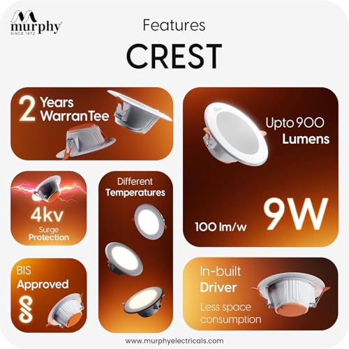 Murphy Crest Premium 9W LED Concealed Down Light | Warm White | Slim Modern False Ceiling Lighting | Suitable for 3-Inch Cutout | 2-Year Warranty | Pack of 12 - Image 3