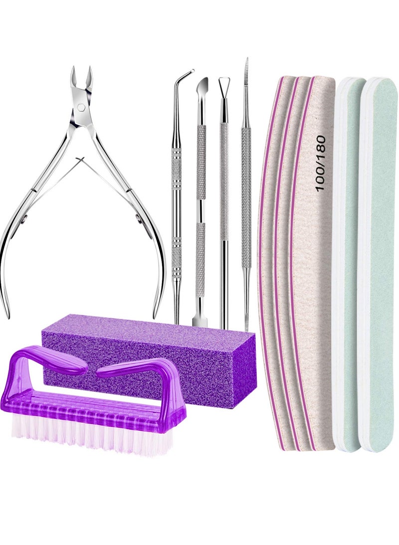 12-Piece Manicure and Pedicure Tools Kit, Nail Files 100/180, Nail Buffer Block, Nail Cuticle Nippers, Toenail File, Nail Brush - Image 1