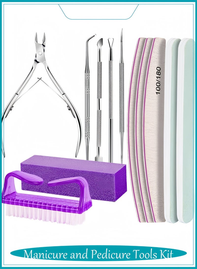 Manicure Pedicure Tools Kit, 12-Piece Nail Care Set with 100/180 Grit Files, Professional Cuticle Nipper & Ingrown Toenail Lifter for Precise Grooming - Image 1