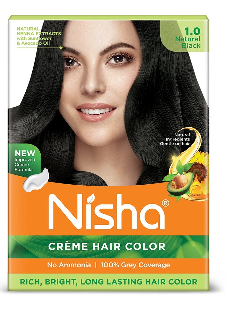 Nisha - Creme Hair Color, Permanent Black Hair Dye Color, 100% Grey Coverage, Natural Black, 20gm+20ml - Image 1