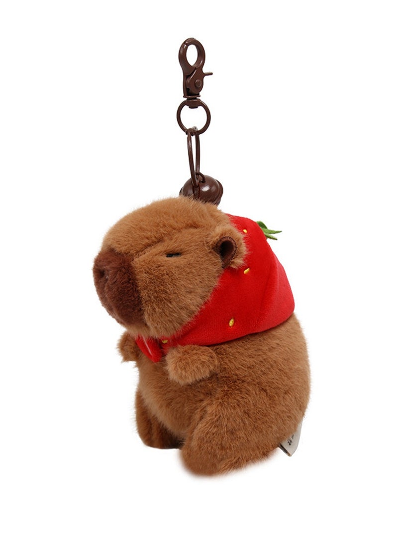 12cm Capybara Red Hat Pendant Keychain Plush Doll Backpack Accessories Bag Pendant Cartoon Bag Accessories Doll Gift  - Image 1