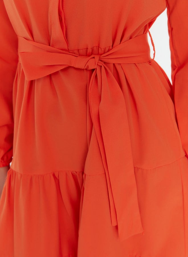 trendyol Orange Belted Big Collar Button Detailed Woven Dress TCTSS21EL3343 - Image 4