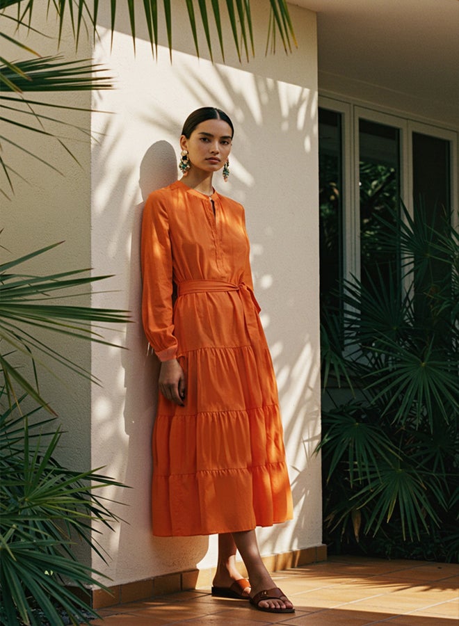 trendyol Orange Belted Big Collar Button Detailed Woven Dress TCTSS21EL3343 - Image 1