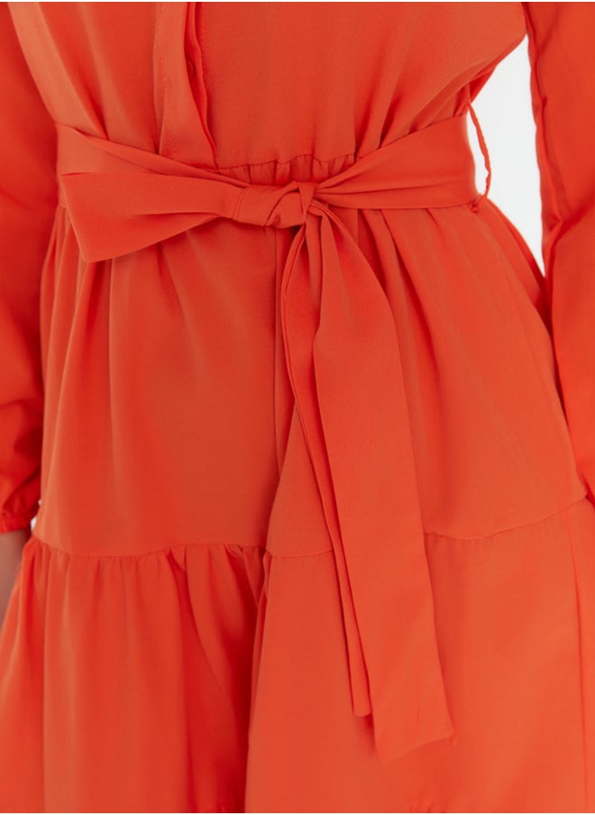 trendyol Orange Belted Big Collar Button Detailed Woven Dress TCTSS21EL3343  - Image 3