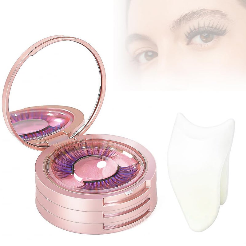 JYHi 3 Layers Eyelash Storege Box with Mirror Circle Eyelash Holder Case with Lashes Trays & New Lash Clip Applicator Eye Makeup Tool for Women Girls Travel Case Pink - Image 1