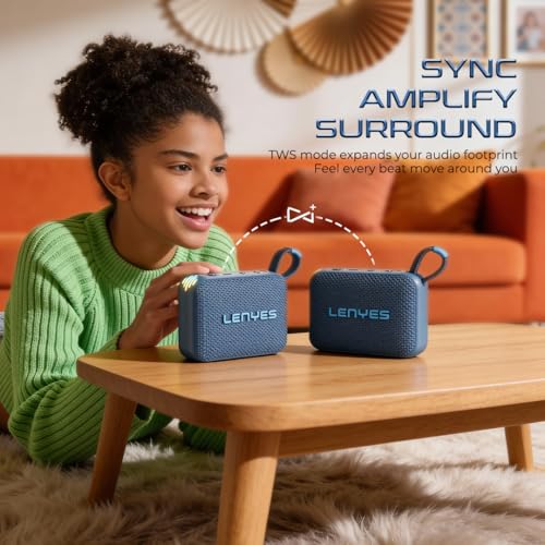 Lenyes S216 Bluetooth Pocket Speaker, 6W, IPX7 Waterproof, Deep Bass, 5Hr Playtime, TWS Stereo, Bluetooth 5.0, TF Card, Carry Strap, Compact and Lightweight, Blue - Image 4