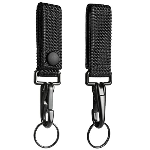 SOWHUP 2-Pack Heavy Duty Belt Keeper Clip Key Holder with Metal Snap and Nylon Molle Strap (Black - 2 packs) - Image 1