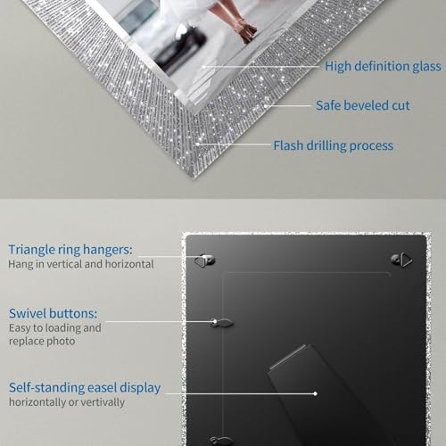 Flocey 8.5x11 Glass Picture Frame Set of 2, Glitter Photo Frame for Tabletop or Wall Display, Spaekle 8.5 by 11 Silver Wedding Frame - Image 5