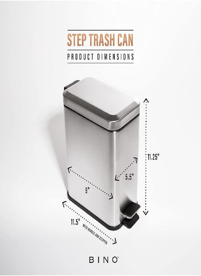 BINO - BINO | Rectangular Step Trash Can | 1.3 Gallon/5 Liter Stainless Steel Trash Can with Lid | Home or Office Bathroom Trash Cans with Lids | Kitchen Garbage Can with Non-Slip Stepper | Brushed Steel - Image 1