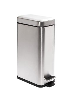 BINO | Rectangular Step Trash Can | 1.3 Gallon/5 Liter Stainless Steel Trash Can with Lid | Home or Office Bathroom Trash Cans with Lids | Kitchen Garbage Can with Non-Slip Stepper | Brushed Steel