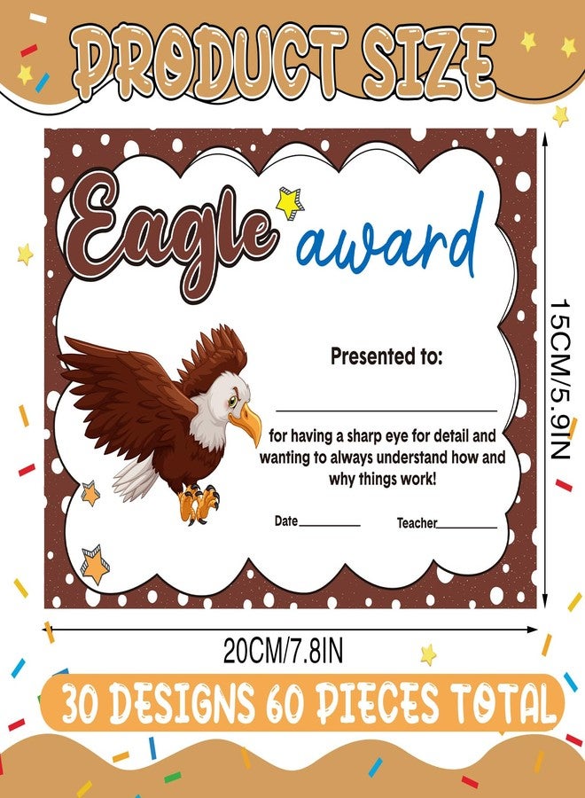 Sherr 60 Pcs Student of Award Certificates for Kids End of School Year Certificate of Achievement Student Recognition Award Achievement Graduation Teacher and Classroom Supplies(Animal) - Image 2