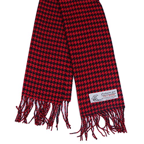 TZ Promise Herringbone Houndstooth Checked Pattern Cashmere Feel Classic Soft Luxurious Winter Scarf For Men Women (Houndstooth Red) - Image 2
