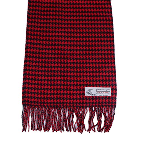 TZ Promise Herringbone Houndstooth Checked Pattern Cashmere Feel Classic Soft Luxurious Winter Scarf For Men Women (Houndstooth Red) - Image 3
