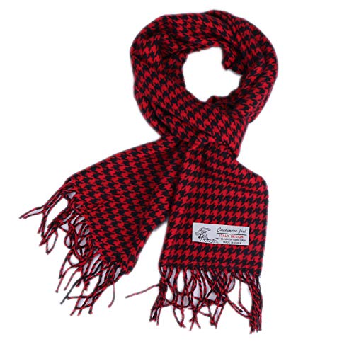 TZ Promise Herringbone Houndstooth Checked Pattern Cashmere Feel Classic Soft Luxurious Winter Scarf For Men Women (Houndstooth Red) - Image 1