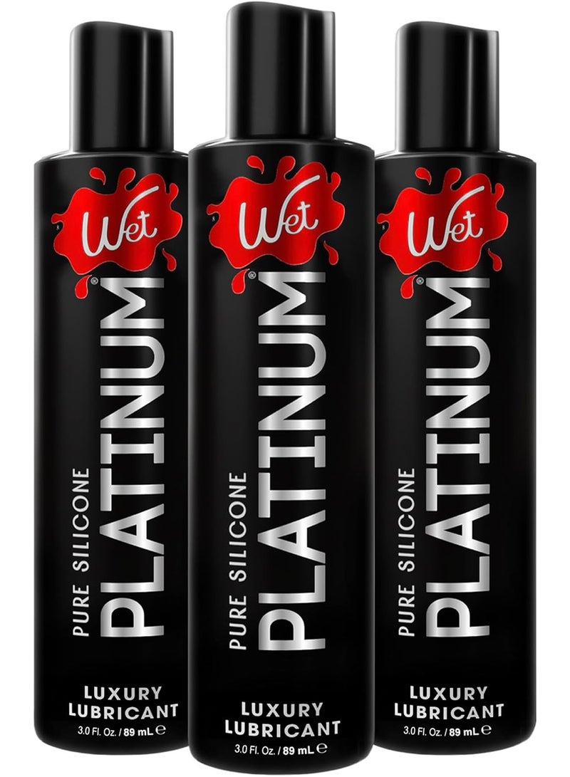 Wet Platinum Silicone-Based Personal Lubricant | Ultra Smooth, Super Slick, Hypoallergenic, Long-Lasting Performance, Waterproof Formula| Lube for Men, Women & Couples, 3 fl oz (Pack of 3) - Image 1