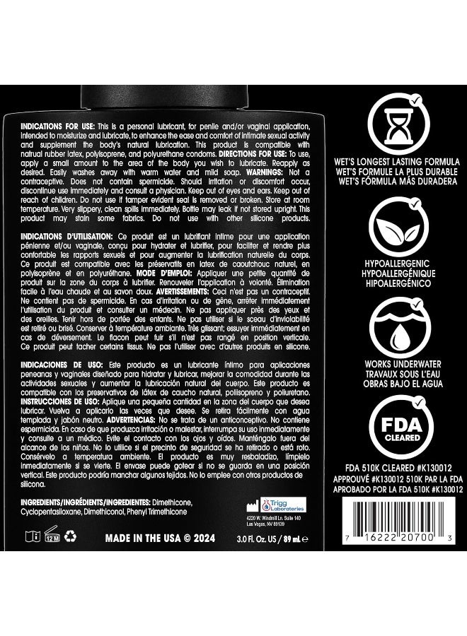 Wet Platinum Silicone-Based Personal Lubricant | Ultra Smooth, Super Slick, Hypoallergenic, Long-Lasting Performance, Waterproof Formula| Lube for Men, Women & Couples, 3 fl oz (Pack of 3) - Image 2