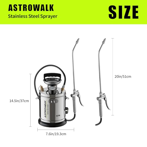 ASTRWK 1 Gallon Stainless Steel Pump Sprayer, Lightweight Garden Sprayer with 20" Wand & 4FT Hose for Plants, Weed Control & Pest Control, Durable Handheld Pressure Sprayer with Viton Seals - Image 5
