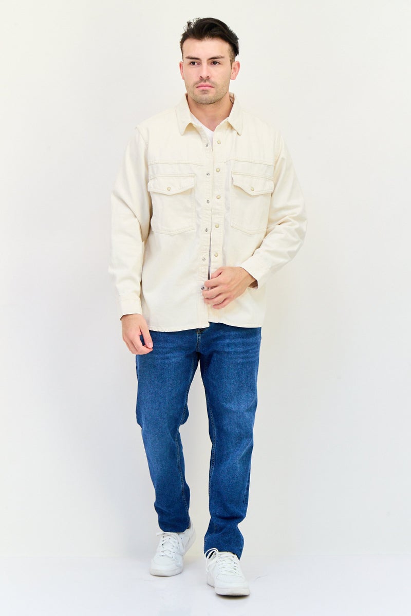 Celio قميص جينز رجالي بأكمام طويلة وقصة عادية، أبيض فاتح - Image 2
