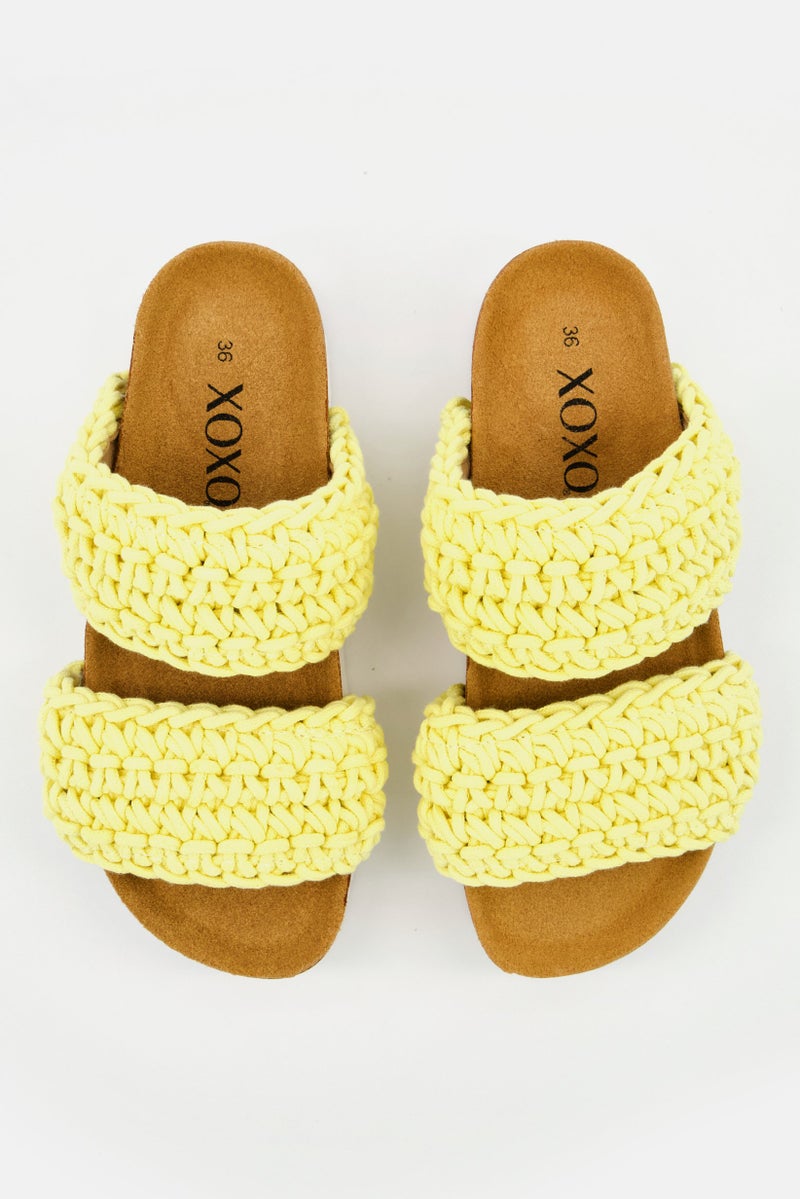 XOXO Women Slip On Open Toe Casual Sandal, Yellow - Image 3