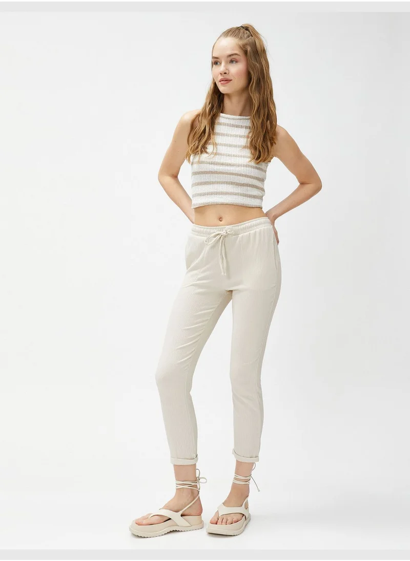 كوتون Skinny Leg Relax Fit Tissued Drawstring Trousers