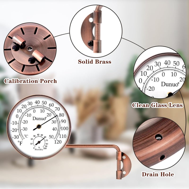 DUNUO Outdoor Thermometer - Weatherproof & Decorative Outside Temperature Gauge for Window, Greenhouse Accessories and Patio (Easy-Read Brass Swivel Design) (4inch with Longer arm) - Image 4