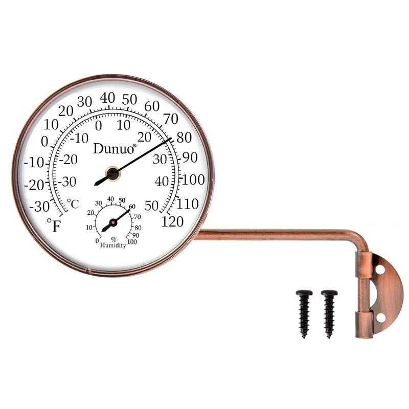 DUNUO Outdoor Thermometer - Weatherproof & Decorative Outside Temperature Gauge for Window, Greenhouse Accessories and Patio (Easy-Read Brass Swivel Design) (4inch with Longer arm) - Image 1
