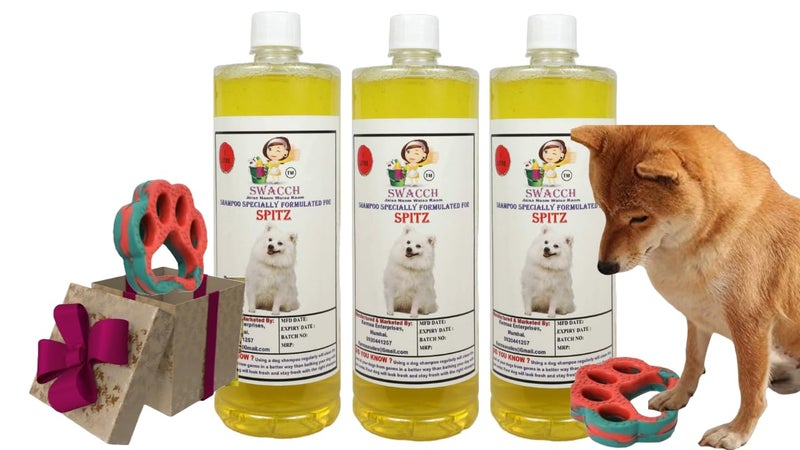 swacch Spitz Dog Shampoo + Paw Shape I Rubber Dog Toy for Training and Interactive I Durable & Safe I Combo Pack I 3 Litre Lemon - Image 1