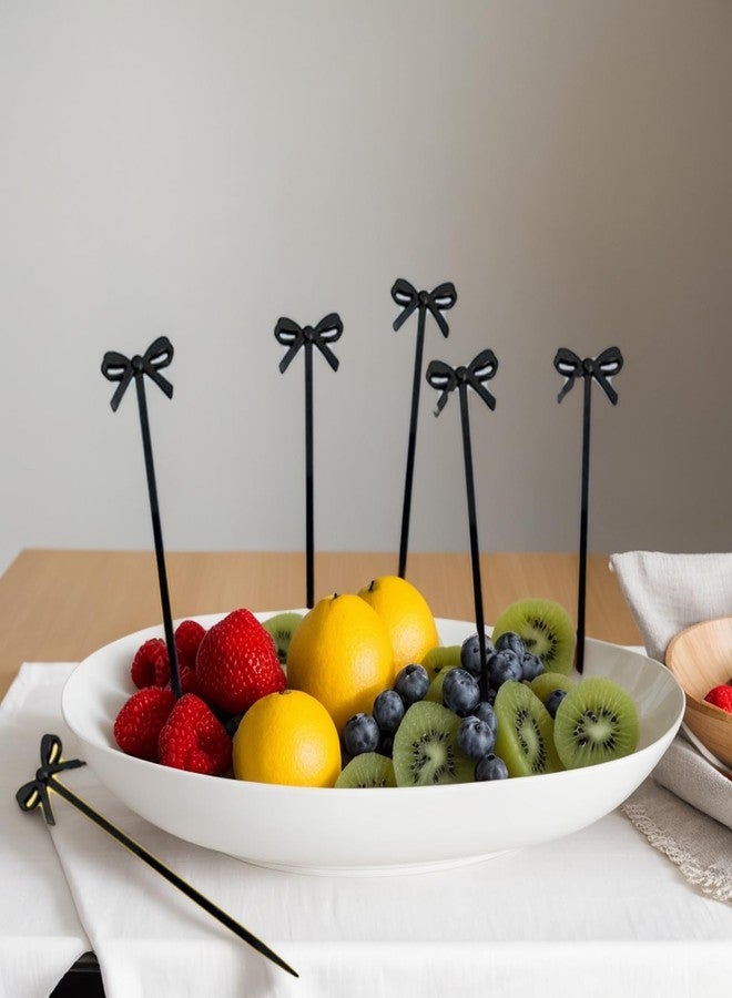 Wionin 60pcs Fruit Fork Bow Design Food Sticks Black Cocktail Picks Toothpicks for Cocktails Dessert Picks Cupcake Topper Cake Decoration Appetizer Picks - Image 3