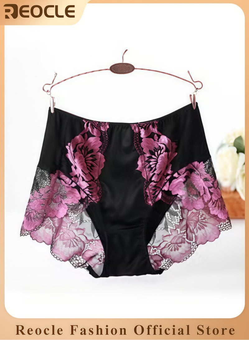 REOCLE Women's Underwear Plus Size Briefs Breathable Lace Panties High Waisted Panties Full Coverage Brief Panty Seamless Brief - Image 1