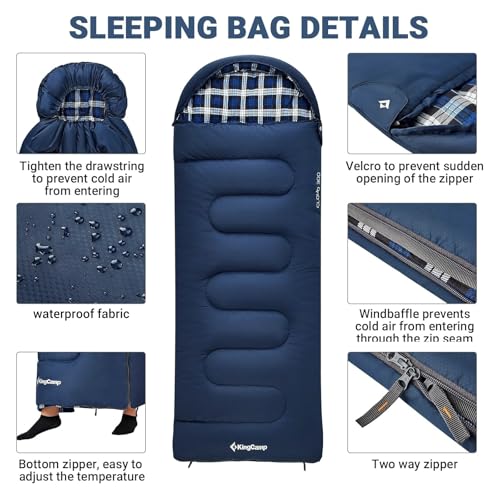KingCamp 45°F Kids Sleeping Bag, Lightweight Waterproof & Compact Flannel Sleeping Bags Cold Weather & Warm Youth Essentials Gear Accessories for Camping, Fits 10-12 Children up to 4'7"-5'5" Tall - Image 4