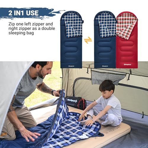 KingCamp 45°F Kids Sleeping Bag, Lightweight Waterproof & Compact Flannel Sleeping Bags Cold Weather & Warm Youth Essentials Gear Accessories for Camping, Fits 10-12 Children up to 4'7"-5'5" Tall - Image 5