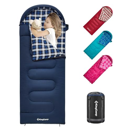 KingCamp 45°F Kids Sleeping Bag, Lightweight Waterproof & Compact Flannel Sleeping Bags Cold Weather & Warm Youth Essentials Gear Accessories for Camping, Fits 10-12 Children up to 4'7"-5'5" Tall - Image 1