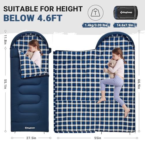 KingCamp 45°F Kids Sleeping Bag, Lightweight Waterproof & Compact Flannel Sleeping Bags Cold Weather & Warm Youth Essentials Gear Accessories for Camping, Fits 10-12 Children up to 4'7"-5'5" Tall - Image 2