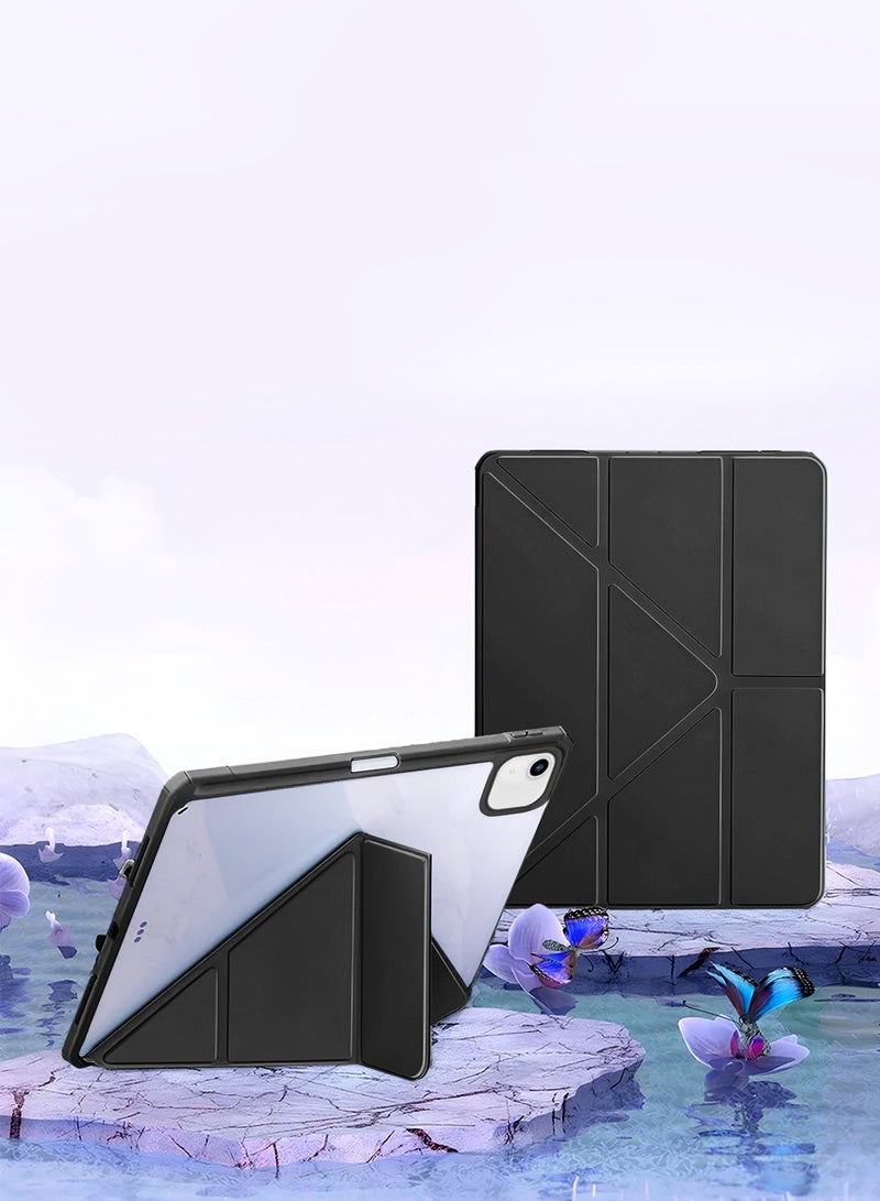 Wtech Apple iPad Air 2025 (7th Generation) M3 11 inch Symmetry 360 Smart Folio Series Auto Awake/Auto Sleep Leather Texture and Transparent Back with Pen Holder Case Cover - Black - Image 1