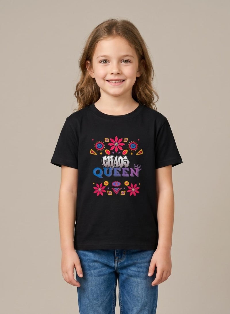 babyqlo Girls Chaos Queen Black T-Shirt - Image 1