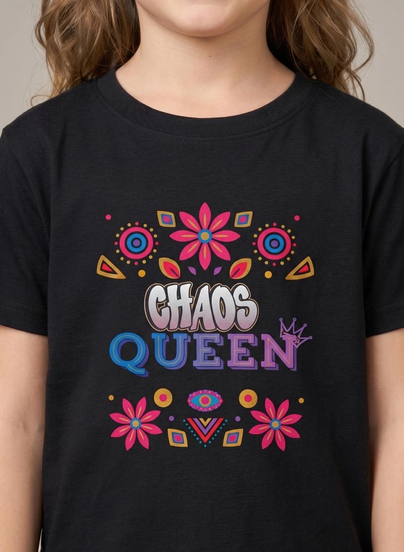 babyqlo Girls Chaos Queen Black T-Shirt - Image 4