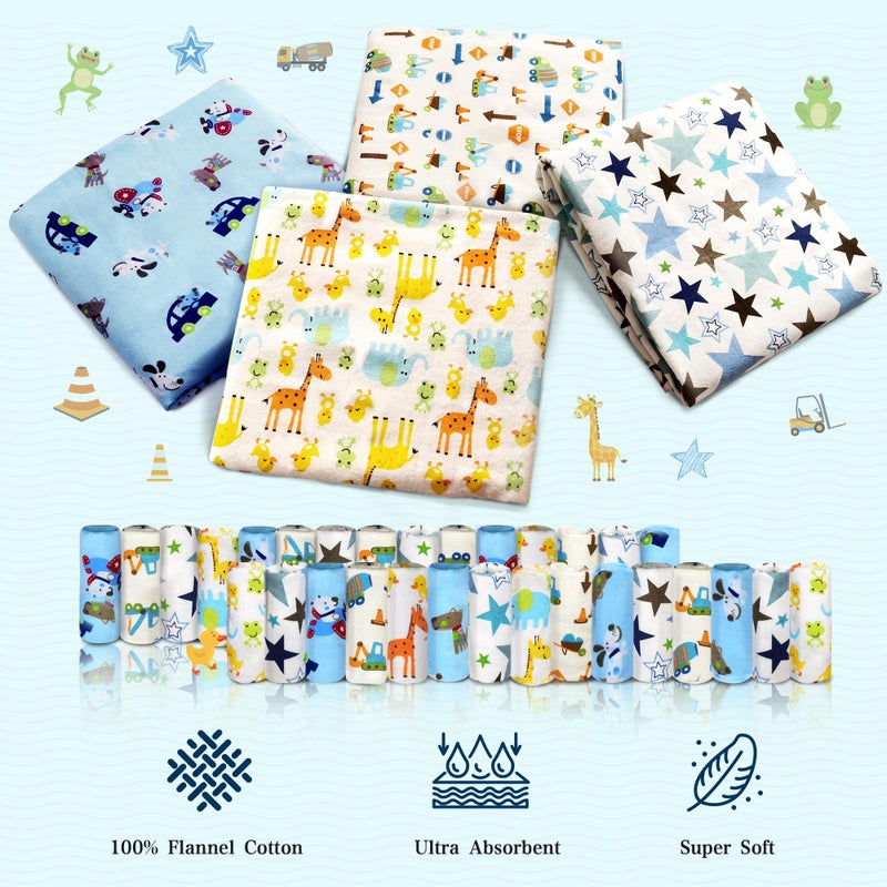 Omilion Receiving Blanket for Baby â€“ 4 Pack â€“ 30 inch x 30 inch â€“ 100% Flannel Cotton - Mixed Patterned Designs â€“ Includes Infant Washcloth 30 Pack - Image 2