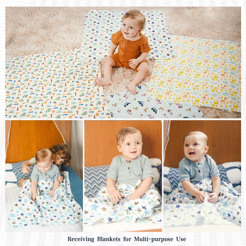Omilion Receiving Blanket for Baby â€“ 4 Pack â€“ 30 inch x 30 inch â€“ 100% Flannel Cotton - Mixed Patterned Designs â€“ Includes Infant Washcloth 30 Pack - Image 4